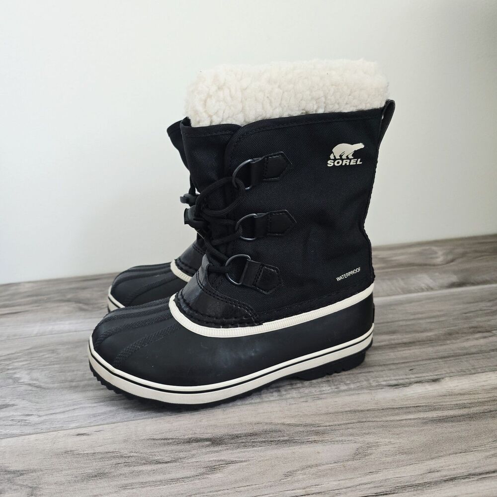 Sorel Yoot Pac Nylon Waterproof Snow Boots Size 2 Shearling Black